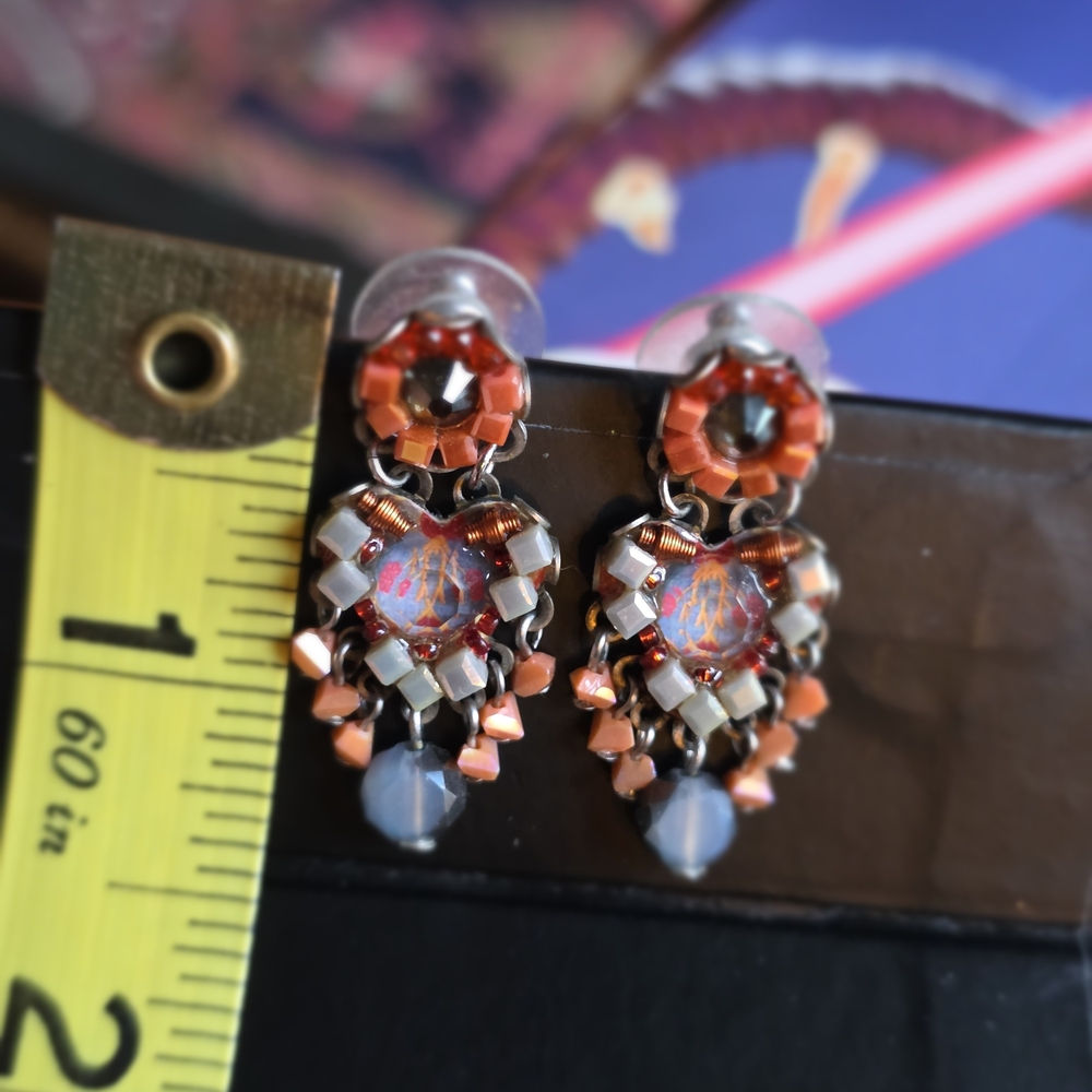 Elegant AYALA BAR Orange and Silver Blue Dangle Earrings